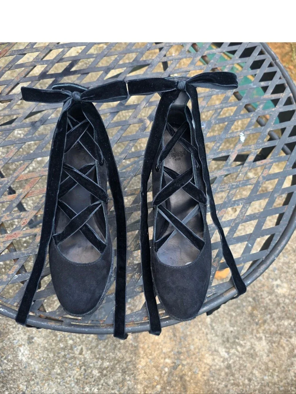 Castañer Black Balletcore Velvet Lace Up Wedge Espadrilles EU 40 US 9